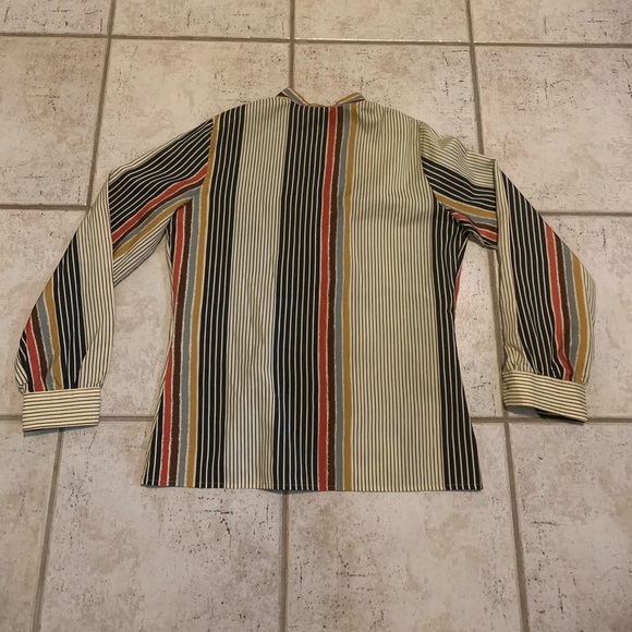 Vintage 70s Striped Blouse - High Neck Button Down - Retro Style Size Medium - Picture 3 of 5